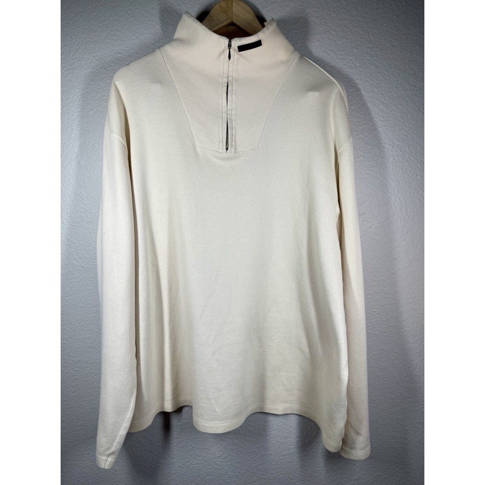 Polo Sport Ralph Lauren Vtg 1/4 Zip Long Sleeve Beige Cream Rugby Sweater  L
